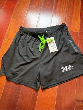 Men's Athletic Shorts in Black with Green Drawstring
